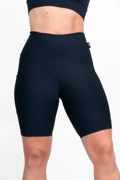 Black Body Contouring - Panel Pocket High Waisted Long Shorts