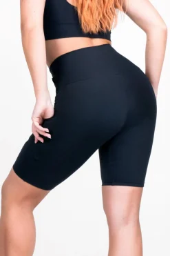 Black Body Contouring - Panel Pocket High Waisted Long Shorts