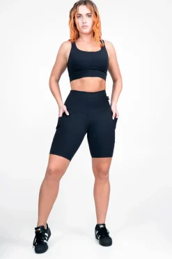 Black Body Contouring - Panel Pocket High Waisted Long Shorts