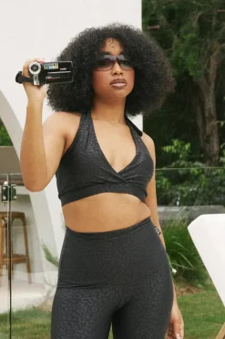 Black Exotic Touch Jag - Halter Crop