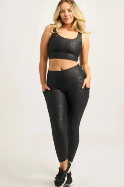 Black Exotic Touch Jag - Panel Pocket High Waisted 7/8 Leggings