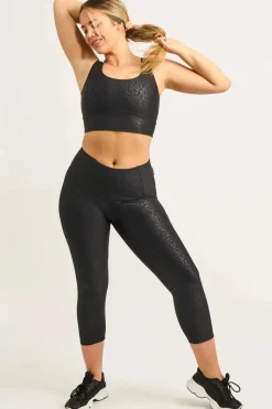Black Exotic Touch Jag - Tummy Control High Waisted Capri Leggings