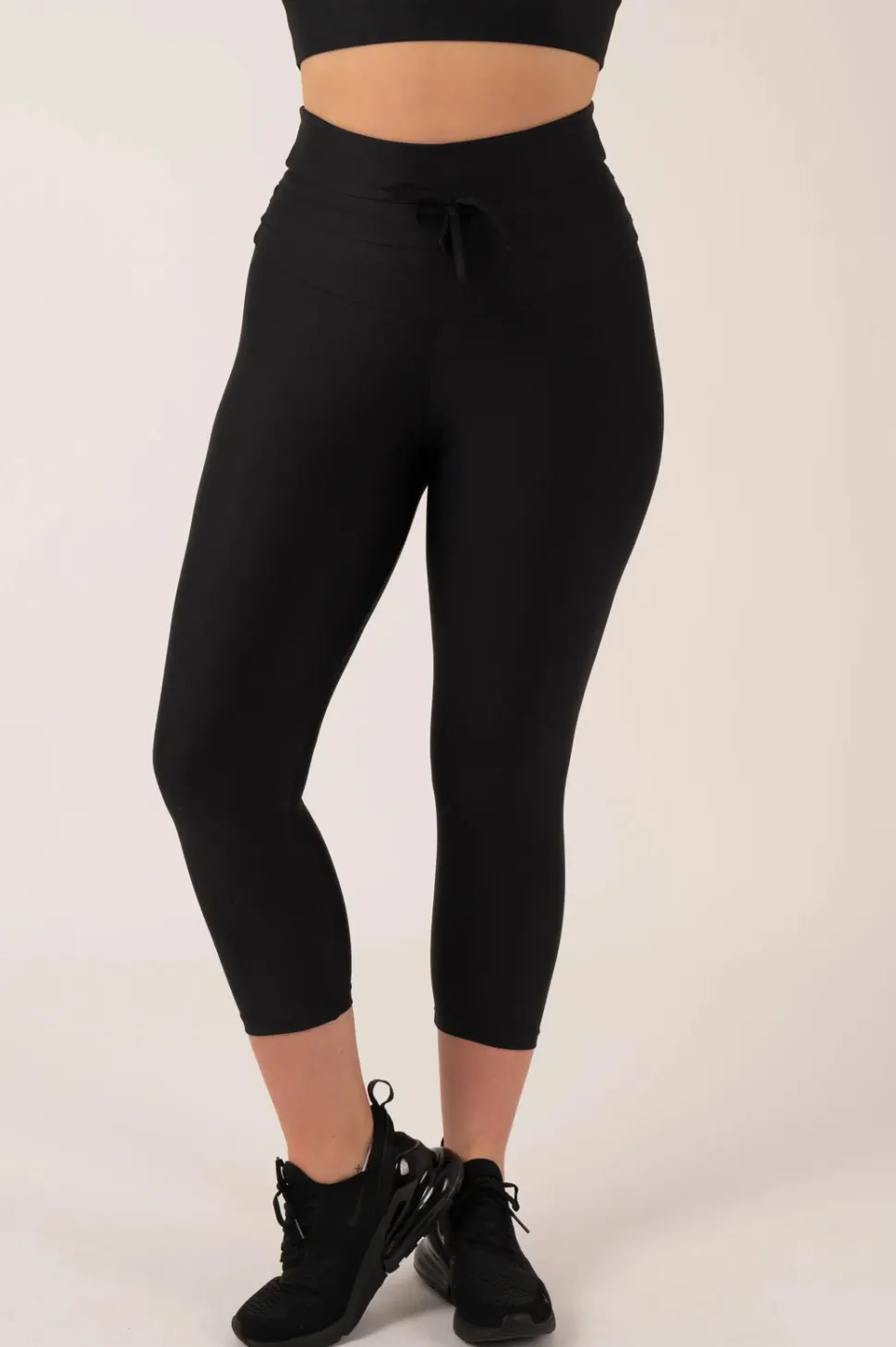 Black Performance - Drawstring High Waisted Capri Leggings