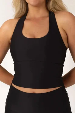 Black Performance - Longline T Back Comfort Crop Top