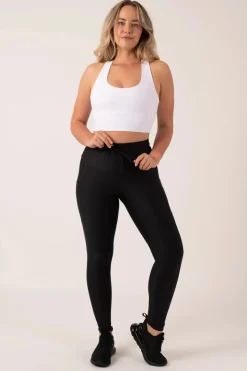 Black Performance - Panel Pocket Drawstring High Waisted Leggings