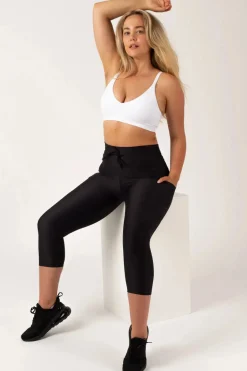 Black Performance - Panel Pocket Drawstring Capri Leggings