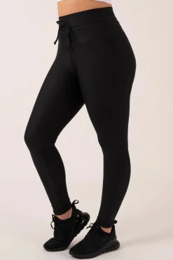 Black Performance - Panel Pocket Drawstring High Waisted Leggings