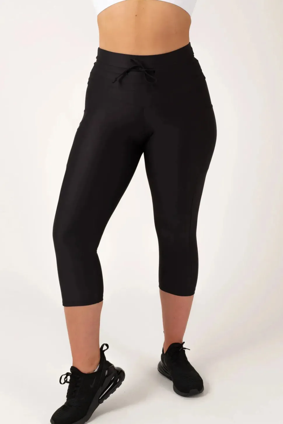 Black Performance - Panel Pocket Drawstring Capri Leggings