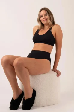 Black Rib Seam Free - High Waist, High Leg Bikini Briefs