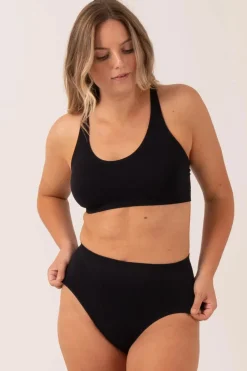 Black Rib Seam Free - High Waist, High Leg Bikini Briefs