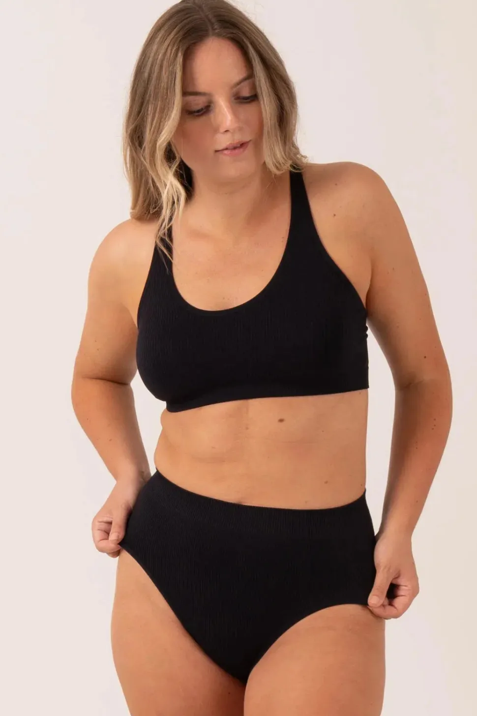 Black Rib Seam Free - High Waist, High Leg Bikini Briefs