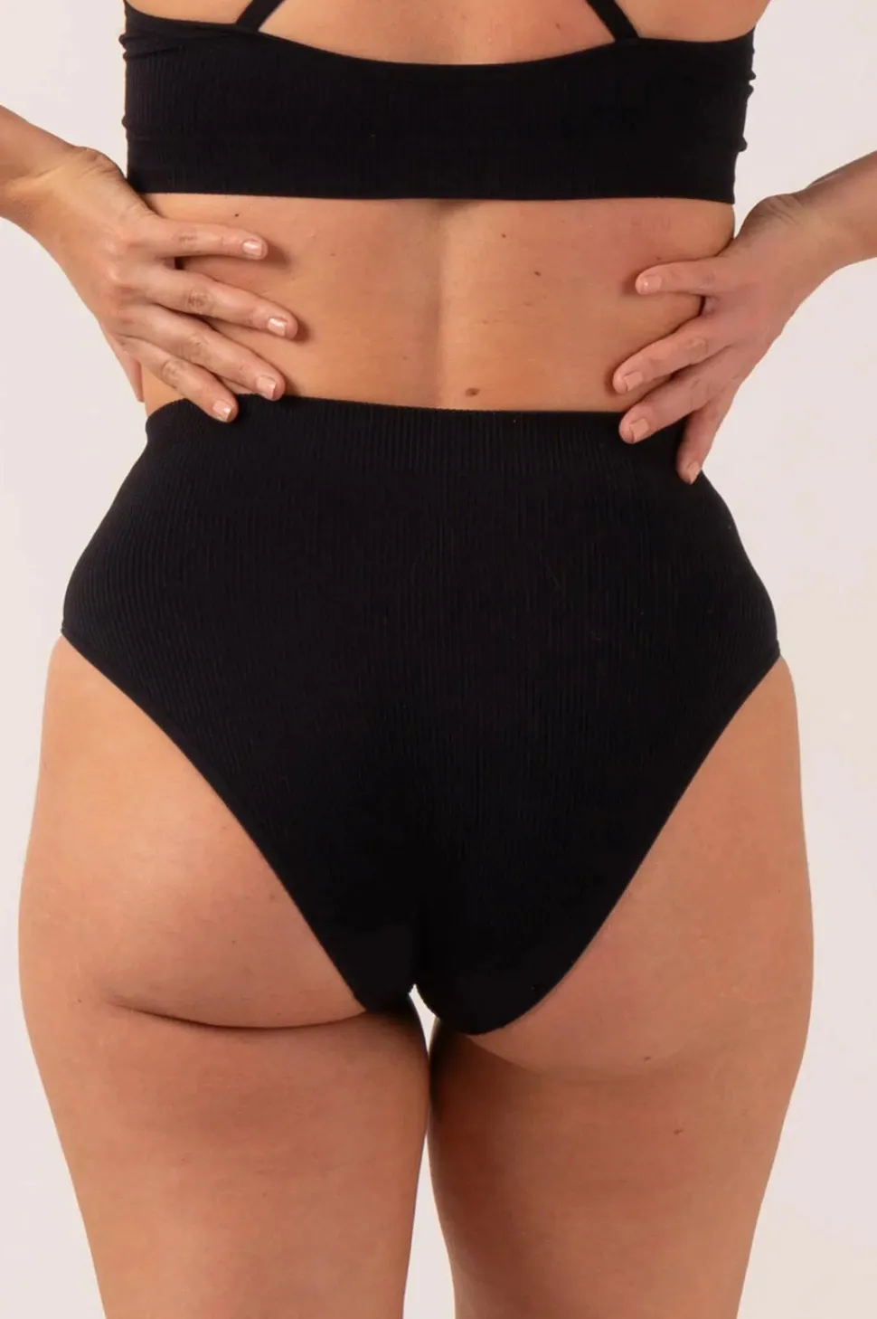 Black Rib Seam Free - High Waist, High Leg Bikini Briefs