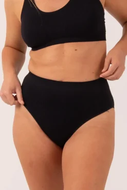 Black Rib Seam Free - High Waist, High Leg Bikini Briefs