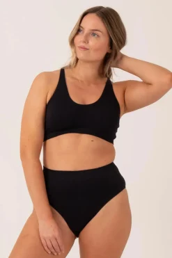 Black Rib Seam Free - Strappy Cross Over Bralette