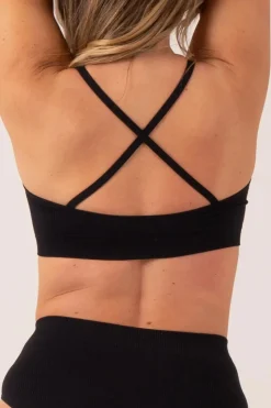 Black Rib Seam Free - Strappy Cross Over Bralette