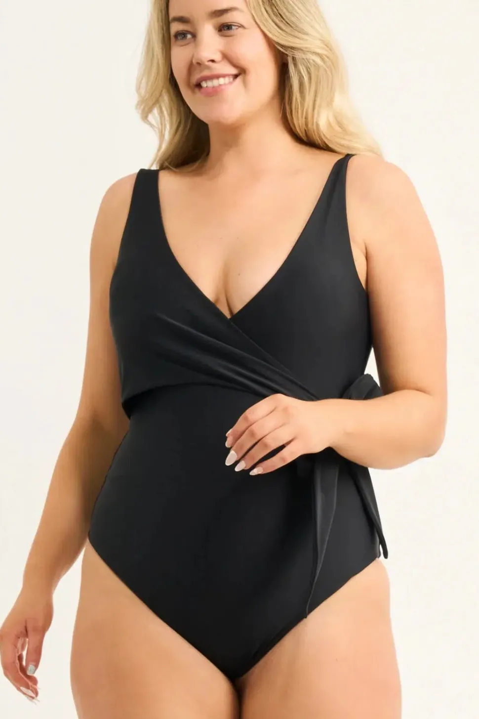 Black Silky - Wrap One Piece W/ Extra Coverage Bottoms