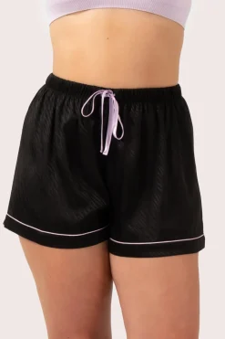 Black Zebra Jaquard Satin - Short Sleeve Button Up Shirt & Shorts Pyjama Set