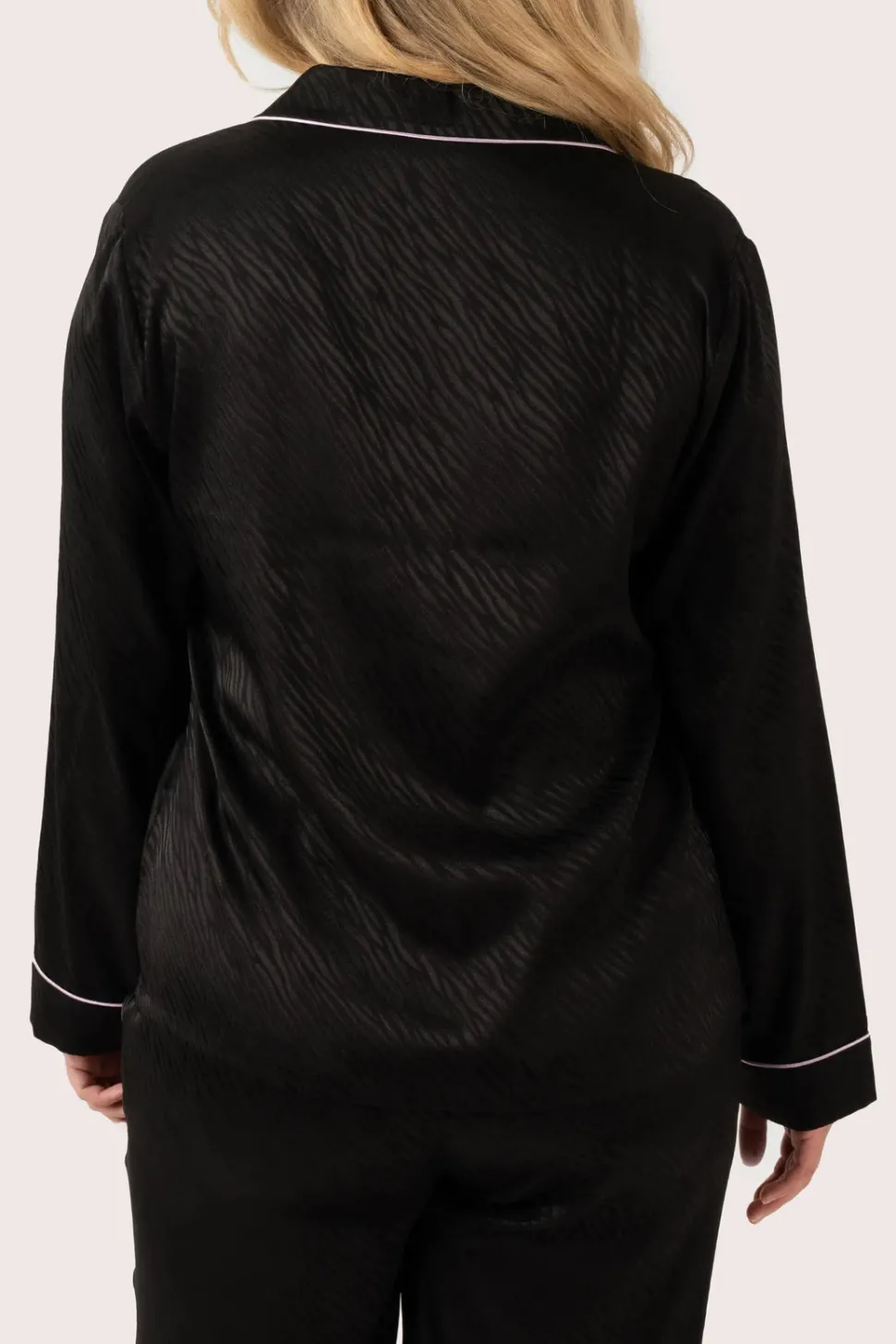 Black Zebra Jaquard Satin - Long Sleeve Button Up Shirt & Pants Pyjama Set