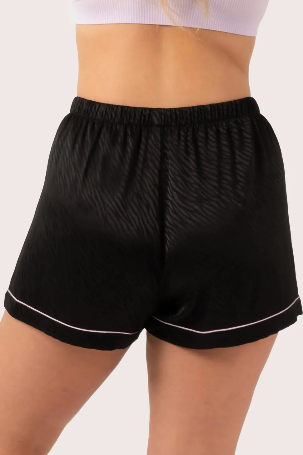 Black Zebra Jaquard Satin - Short Sleeve Button Up Shirt & Shorts Pyjama Set