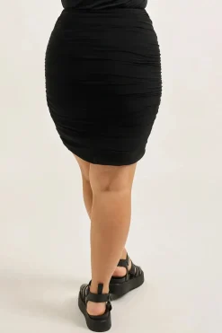 Body Contouring Mesh Ruched Mini Skirt - Black