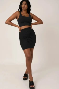 Body Contouring Mesh Ruched Mini Skirt - Black