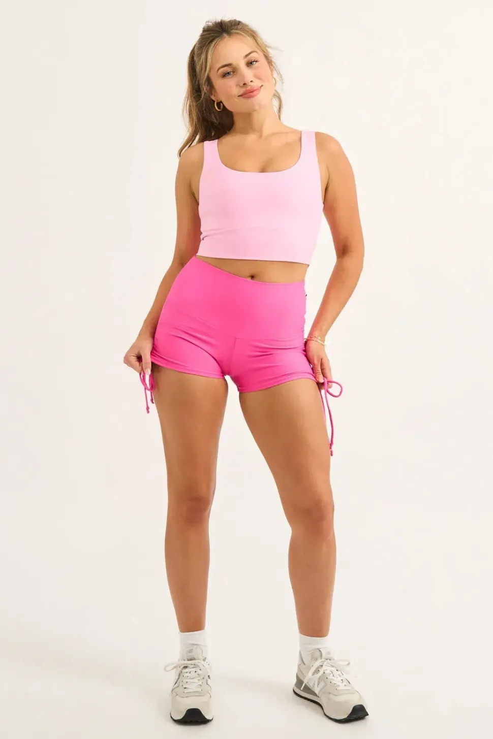 Candy Pink Performance - High Waisted Tie Side Booty Shorts
