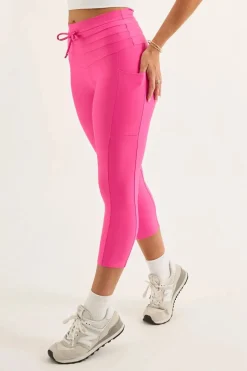 Candy Pink Performance - Panel Pocket Drawstring Capri Leggings