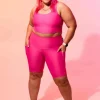 Candy Pink Performance - Panel Pocket High Waisted Long Shorts