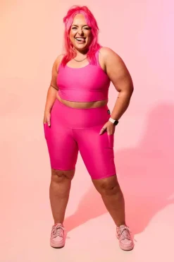 Candy Pink Performance - Panel Pocket High Waisted Long Shorts