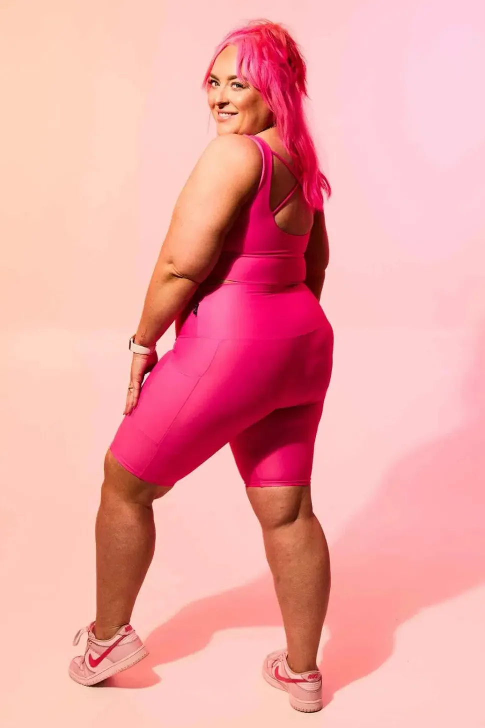 Candy Pink Performance - Panel Pocket High Waisted Long Shorts