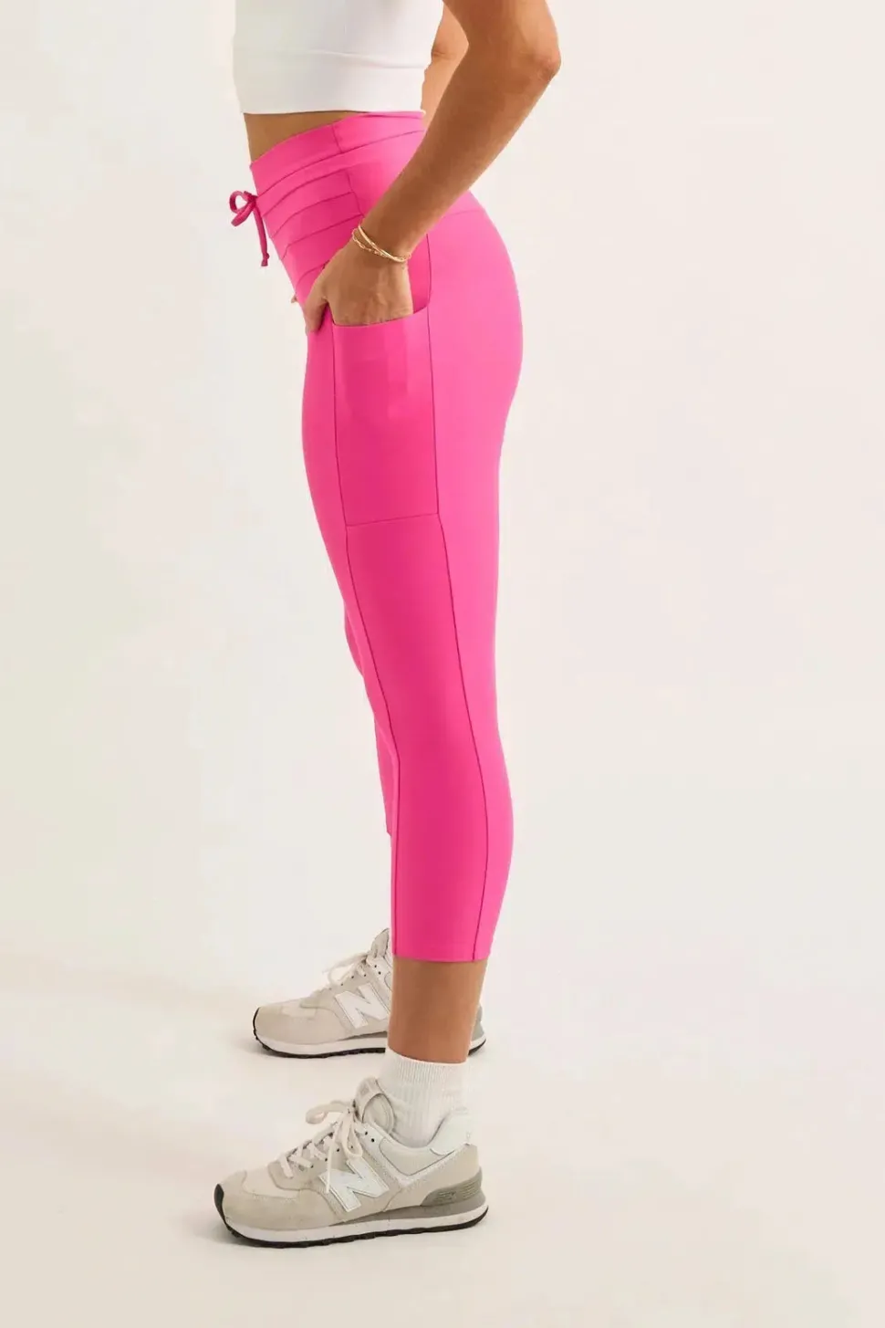 Candy Pink Performance - Panel Pocket Drawstring Capri Leggings