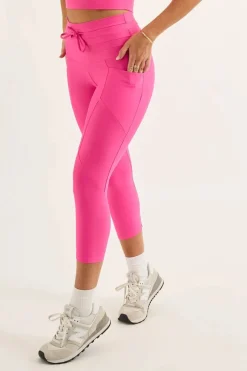Candy Pink Performance - Pocket Booty Shaper Drawstring Capri Leggings