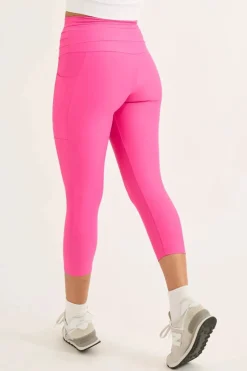 Candy Pink Performance - Panel Pocket Drawstring Capri Leggings