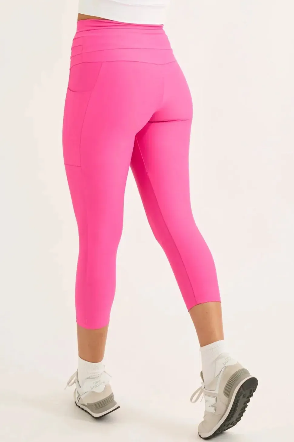 Candy Pink Performance - Panel Pocket Drawstring Capri Leggings