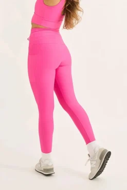 Candy Pink Performance - Panel Pocket Drawstring High Waisted Leggings
