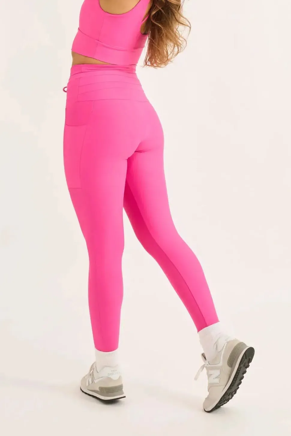 Candy Pink Performance - Panel Pocket Drawstring High Waisted Leggings