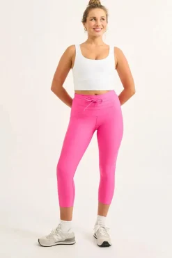 Candy Pink Performance - Panel Pocket Drawstring Capri Leggings