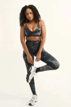 Dark and Moody Tie Dye Body Contouring - Panel Pocket Drawstring High Waisted Leggings