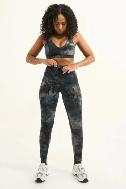 Dark and Moody Tie Dye Body Contouring - Panel Pocket Drawstring High Waisted Leggings