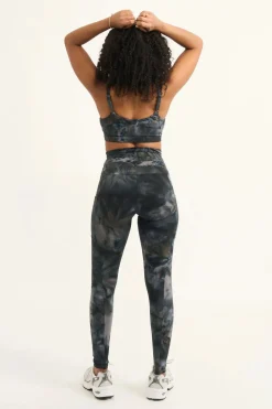 Dark and Moody Tie Dye Body Contouring - Panel Pocket Drawstring High Waisted Leggings