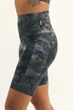Dark and Moody Tie Dye Body Contouring - Panel Pocket High Waisted Long Shorts