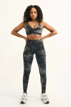 Dark and Moody Tie Dye Body Contouring - Panel Pocket Drawstring High Waisted Leggings