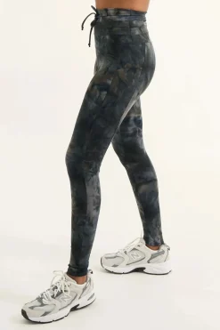 Dark and Moody Tie Dye Body Contouring - Panel Pocket Drawstring High Waisted Leggings