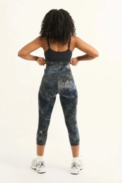 Dark and Moody Tie Dye Body Contouring - Panel Pocket Extra High Waisted Capri Leggings