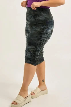Dark and Moody Tie Dye Soft To Touch - Ruched Midi Skirt