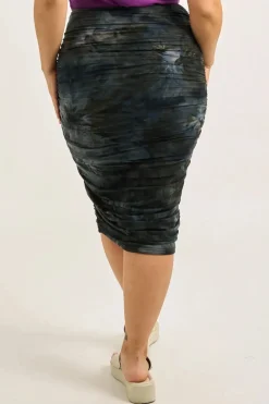 Dark and Moody Tie Dye Soft To Touch - Ruched Midi Skirt