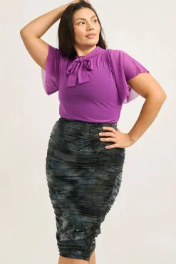 Dark and Moody Tie Dye Soft To Touch - Ruched Midi Skirt