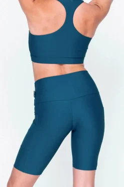 Dark Teal Performance - Panel Pocket High Waisted Long Shorts