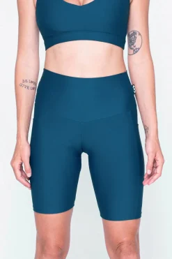 Dark Teal Performance - Panel Pocket High Waisted Long Shorts