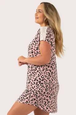 Dusty Pink Leopard Mania Modal - Lace Trim T-Shirt Nightie